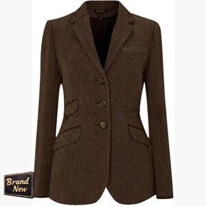 Vintage Wool Blend Blazer Notch Lapel Flap Pocket Long Sleeve